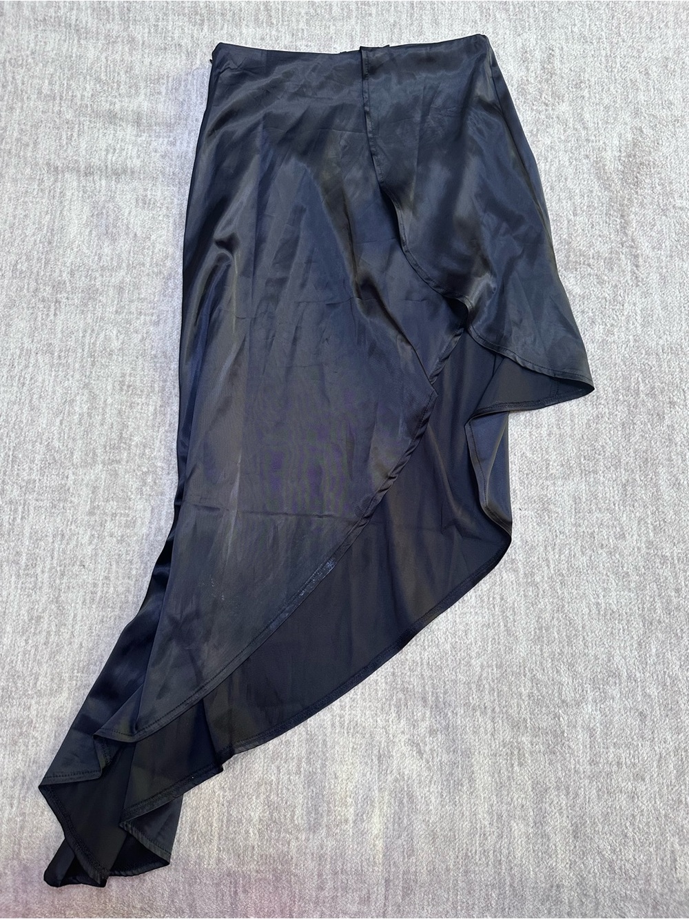 Pretty Little Thing Black Satin Asymmetric Midi Skirt US 6 Small S
